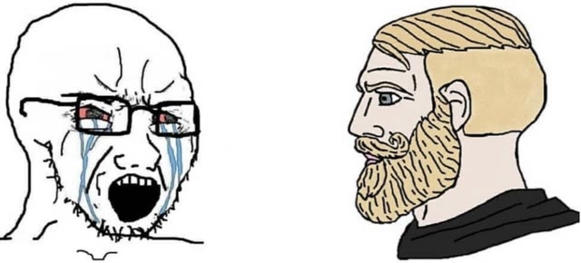 "Crying Wojak vs Chad" meme