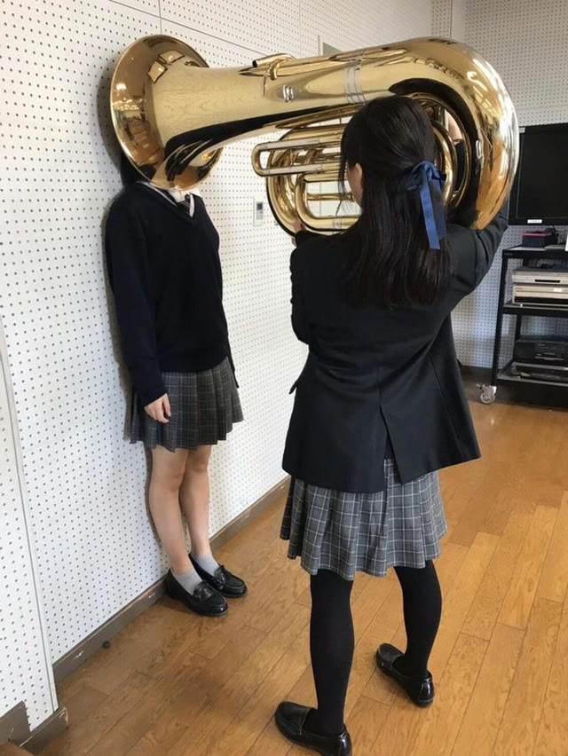 Mème « Girl Putting Tuba on Girl's Head »