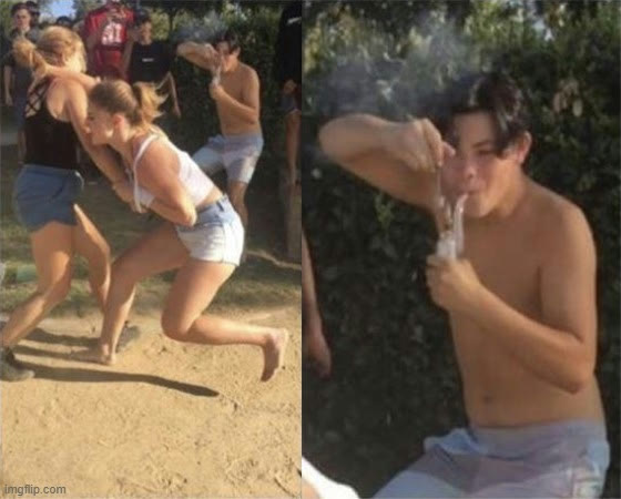 "Guy Smoking While Two People Fight" meme