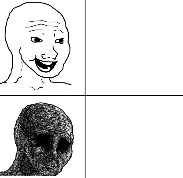 Mème « Happy Wojak vs Depressed Wojak »